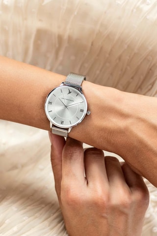 Montre à quartz en acier - Argenté et blanc - Emily Westwood