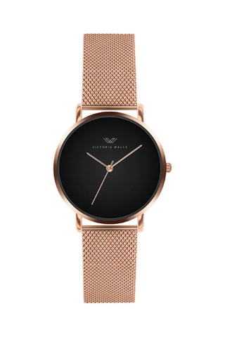 Montre à quartz japonais en acier plaqué ion - Doré rose et noir - Victoria Walls