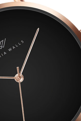 Montre à quartz japonais en acier plaqué ion - Doré rose et noir - Victoria Walls