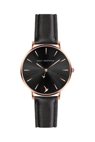 Montre à quartz en cuir - Noir et doré rose - Emily Westwood
