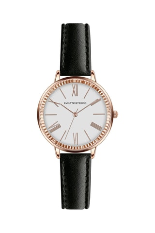 Montre à quartz en cuir - Noir et doré rose - Emily Westwood