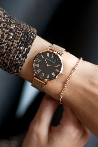 Montre à quartz en acier - Doré rose et noir - Emily Westwood