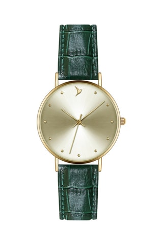 Montre à quartz en cuir - Vert et doré - Emily Westwood