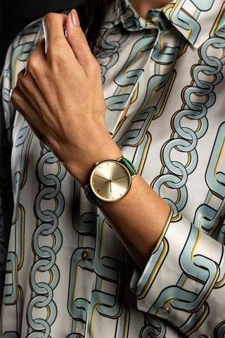 Montre à quartz en cuir - Vert et doré - Emily Westwood