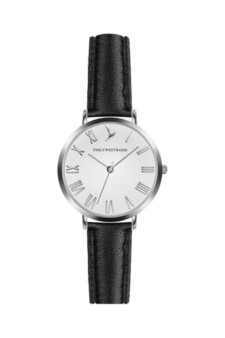 Montre à quartz en cuir  -  Noir et argenté - Emily Westwood