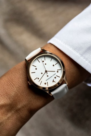 Montre à quartz en cuir - Blanc et doré rose - Emily Westwood