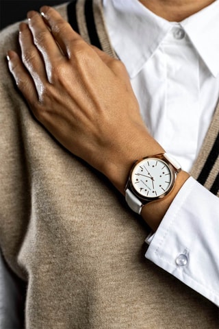 Montre à quartz en cuir - Blanc et doré rose - Emily Westwood