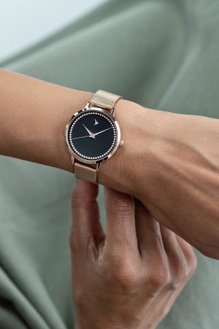 Montre à quartz en acier - Doré rose et noir - Emily Westwood
