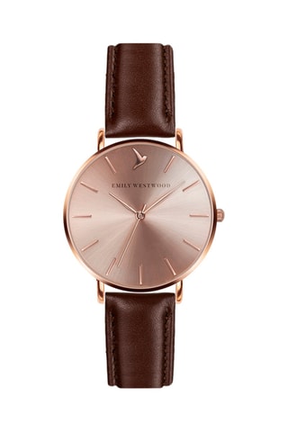 Montre à quartz en cuir - Marron et doré rose - Emily Westwood