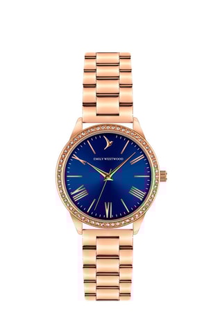 Montre à quartz en acier - 
Doré rose et bleu - Emily Westwood