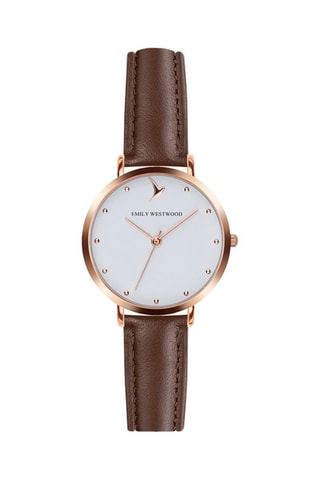 Montre à quartz en cuir -  Marron et doré rose - Emily Westwood