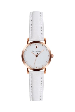 Montre à quartz en cuir  -  Blanc et doré rose - Emily Westwood