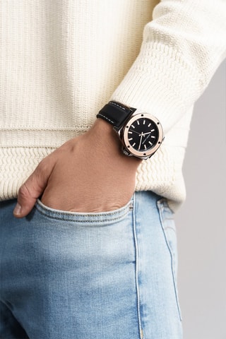 Montre à quartz en silicone Berlin - Noir et doré rose