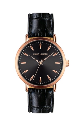 Montre à quartz en cuir Bologna - Noir et doré rose