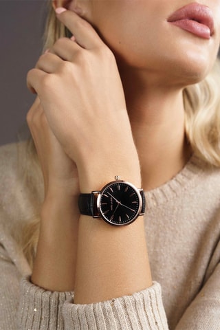 Montre à quartz en cuir Bologna - Noir et doré rose