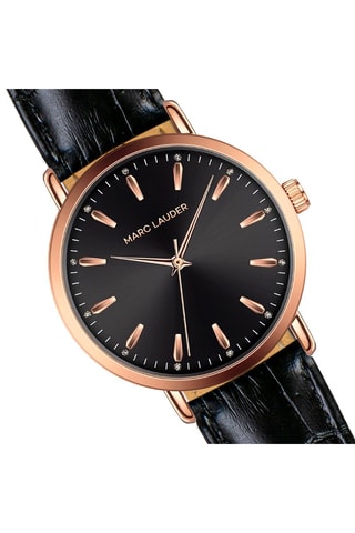 Montre à quartz en cuir Bologna - Noir et doré rose