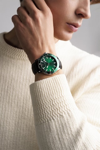 Montre à quartz en cuir Vilnius - Noir et vert