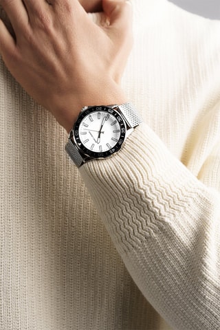 Montre à quartz en acier Munich - Argenté et blanc