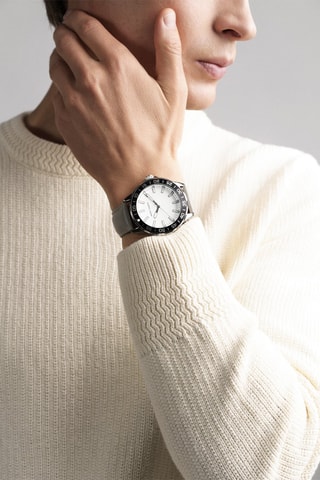 Montre à quartz en cuir Munich - Gris et argenté