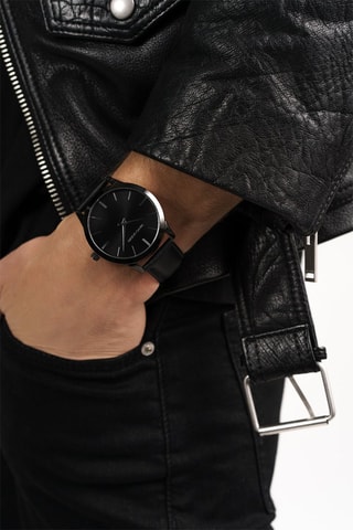 Montre à quartz en cuir Perth - Noir