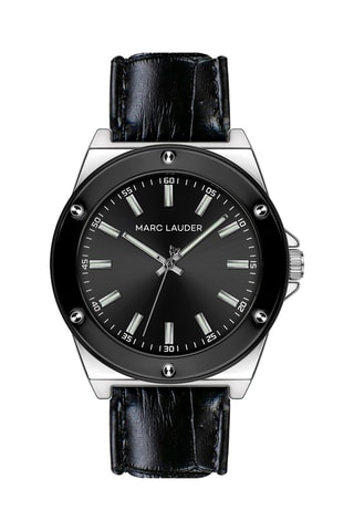 Montre à quartz en cuir Cologne - Noir et argenté