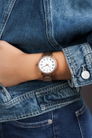 Montre à quartz en acier Monaco - Doré rose et blanc