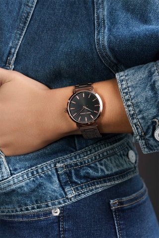 Montre à quartz en acier Bologna - Doré rose et noir