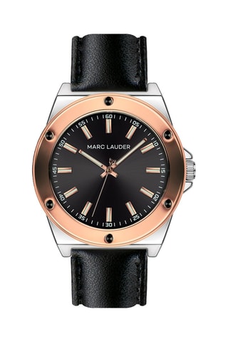 Montre à quartz en cuir Mykonos - Noir et doré rose