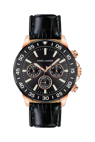 Montre à quartz en cuir Milan - Noir et doré rose