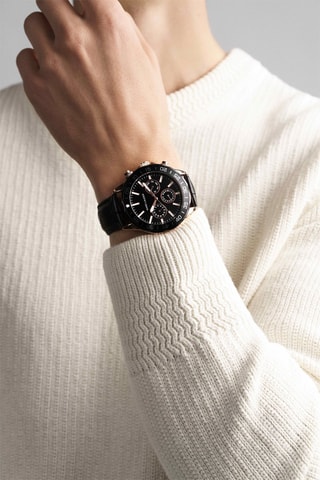 Montre à quartz en cuir Milan - Noir et doré rose