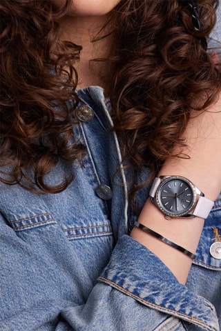 Montre à quartz en cuir Ankara - Blanc et argenté