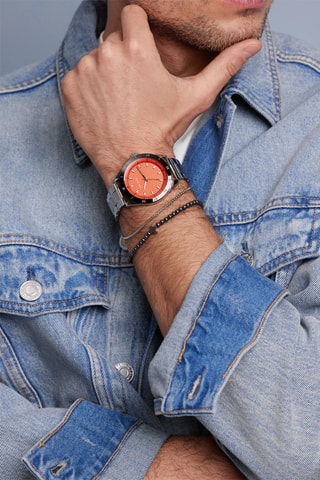 Montre à quartz en acier San - Argenté et noir