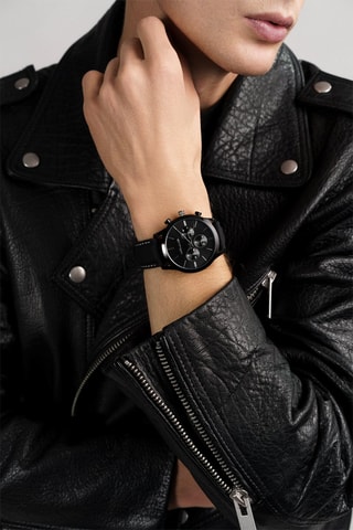 Montre à quartz en cuir London - Chronographe - Noir