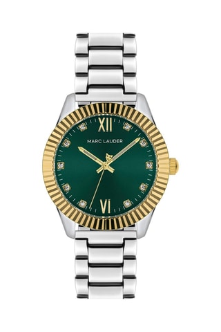 Montre à quartz en acier et zircons Buenos Aires - Argenté et vert