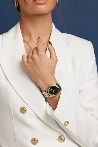 Montre à quartz en acier et zircons Buenos Aires - Argenté et vert