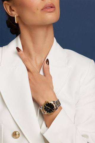Montre à quartz en acier et zircons Edinburgh - Argenté et noir