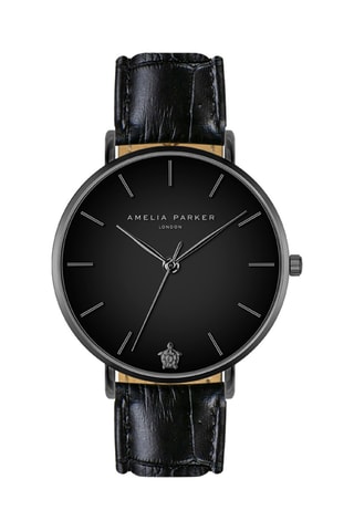 Montre à quartz en cuir Jet Black - Noir