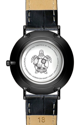 Montre à quartz en cuir Jet Black - Noir
