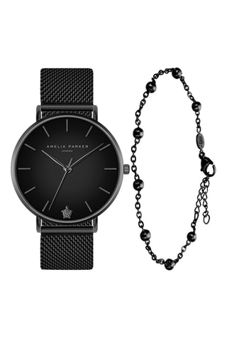 Coffret montre à quartz et bracelet en acier Jet Black - Noir