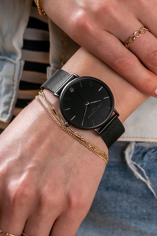 Coffret montre à quartz et bracelet en acier Jet Black - Noir