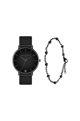 Coffret montre à quartz et bracelet en acier Jet Black - Noir