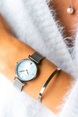 Coffret montre à quartz et jonc en acier Capsule Grey - Argenté