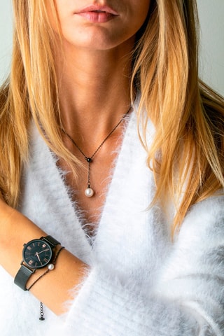 Coffret montre à quartz en acier et bracelet Night Shore - Argenté