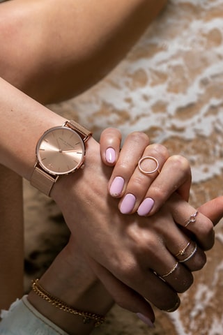 Coffret montre à quartz et bracelet en acier Gold Sky - Rose