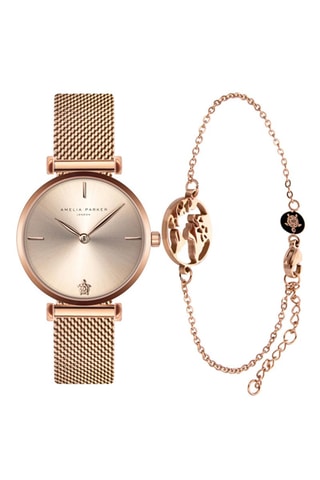 Coffret montre à quartz et bracelet en acier Gold Shore - Doré rose