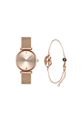Coffret montre à quartz et bracelet en acier Gold Shore - Doré rose