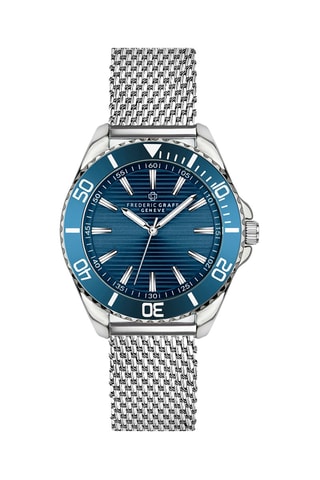 Montre à quartz en acier inoxydable plaqué ion argent - Argenté et bleu pétrole - Frederic Graff