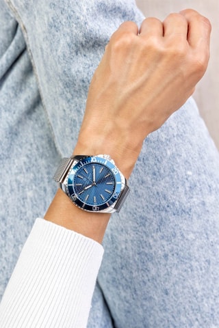 Montre à quartz en acier inoxydable plaqué ion argent - Argenté et bleu pétrole - Frederic Graff