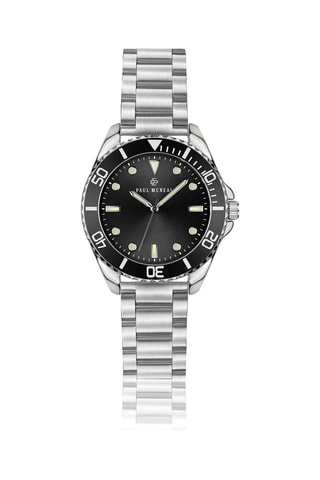 Montre à quartz en acier - Tachymètre - Argenté et noir - Paul McNeal