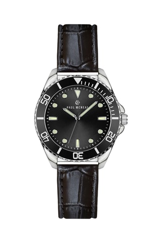 Montre à quartz en cuir - Tachymètre - Noir et argenté - Paul McNeal